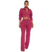 Chaquetas Cortas de Mezclilla Rosa para Mujer, Tejidas a Crochet, con Cuello Camisero, Cierre de un Solo Botón, Forro de Algodón Impermeable, Bolsillo 3D