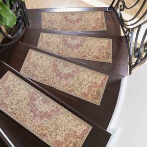 Tapis d'escalier imprimé, motif médaillon rose et beige, moderne, doux, facile à nettoyer, tapis d'escalier - Product Image 4