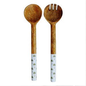 Ensemble de 2 ustensiles à salade en bois naturel Mirha International Handicraft, taille S, avec 2 spatules, ustensiles faits à la main et durables - Product Image 5