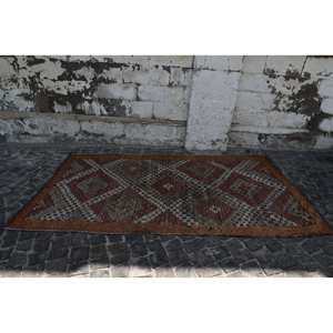 Tapis turc vintage 5.4x9.5 pieds rouge marron grande surface en laine Patchwork Design pour couloir chambre rectangulaire chambre en latex chevet - Product Image 4