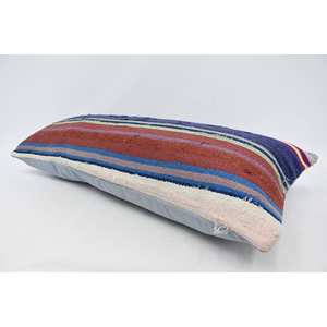 Almohada de lana a rayas vintage azul de 16x36 pulgadas, acento decorativo de estilo étnico con relleno de plumas para decoración de sofá y asiento de coche - Product Image 5