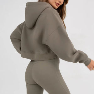 <b>Soft</b> Fleece Cotton Drop Shoulder Full Zip up <b>Hoodie</b> for <b>Women</b> Active Workout Sweatshirt Fitness <b>Women's</b> <b>Hoodie</b> - Product Image 1