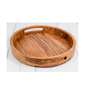 Good Quality Wood Round Tray Tea & Coffee Table Decorative Serving Tray Food Storage Platters for Serving Beverages & Food - Product Image 1