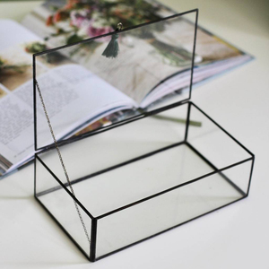 Boîte en verre transparent de nouveau style exclusif moderne polyvalent tendance avec finition noire prix de gros pour la décoration intérieure et la boîte de rangement - Product Image 1