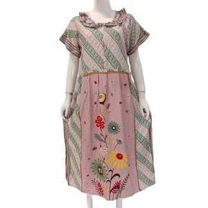 Camisón Corto Informal de Verano para Mujer, Cuello Redondo, Cintura Elástica, Largo hasta la Rodilla, Cómodo para Uso Diario - Product Image 4