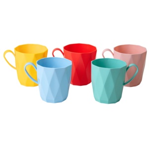 Modern Non-Toxic BPA Free Pink <b>Plastic</b> Mug Faceted Grip Reusable Beverage <b>Cup</b> for Canteen School Family Dining Gift - Product Image 6