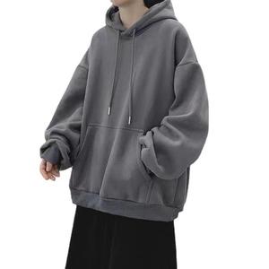 Sudadera con capucha unisex 100% algodón polar, cuello redondo, corte holgado largo con bolsillo, color liso, transpirable para otoño - Product Image 4