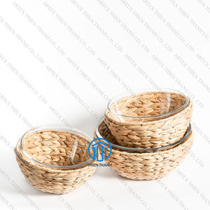 New Item Best Selling Water Hyacinth Bowls with <b>Glass</b> Backing <b>Tray</b> Inside Hyacinth and <b>Glass</b> Bowls Handmade in Vietnam - Product Image 6