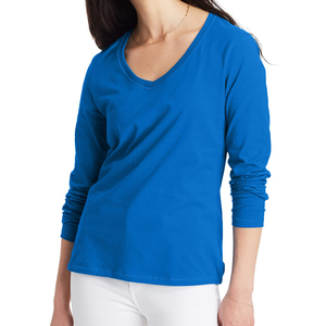 Women's Red Long Sleeve V-Neck Knitted T-Shirt Cotton Blouse for Hospital <b>Scrub</b> <b>Tops</b> - Product Image 4