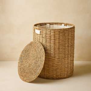Durable Handwoven Natural <b>Rattan</b> Storage <b>Baskets</b> Versatile Round with Handles for <b>Laundry</b> Clothing Shoes & Home Decor - Product Image 1