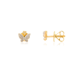 Nouveautés Boucles d'oreilles en or jaune massif 18 carats minimaliste avec diamant rond naturel papillon Cadeau pour elle Bijoux de tous les jours - Product Image 3