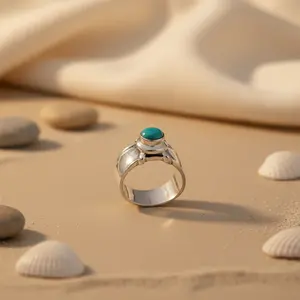 แหวนเงินแท้ 925 ชุบโรเดียม ประดับพลอยเทอร์ควอยซ์แท้ สำหรับผู้ชาย - Product Image 3