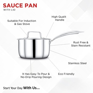 Batterie de cuisine en acier inoxydable avec poignée rivetée casserole avec couvercle conception durable de qualité alimentaire facile à nettoyer exotique argent brillant - Product Image 2