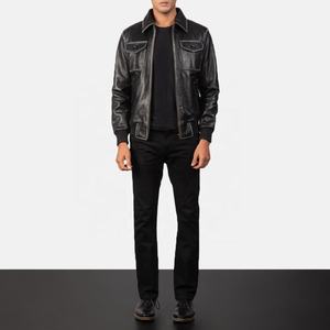 Veste pour homme en cuir d'agneau, veste en cuir noir brillant pour homme, style personnalisé, veste bomber en cuir pour homme avec peau d'agneau OEM - Product Image 6