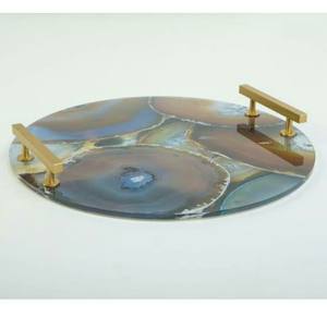 Set de 4 sous-verres Plateaux en agate pour la maison et l'hôtel Plateau de service en agate avec poignée en métal Plateau à bijoux en agate pour article cadeau - Product Image 2