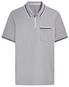 Light Grey Half Zip <b>Polo</b> <b>Shirt</b> Men Summer Soft Breathable Short Sleeve <b>Pocket</b> Design Casual Comfortable Daily Wear Fashion Top - Product Image 1