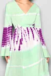 New Summer High Fashion <b>Women</b> Wear Rayon Tie Dye <b>Kaftan</b> Dress Trendy Party and Casual Wear V Neck Long Sleeve Dress - Product Image 2