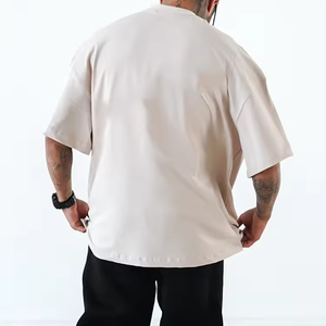 100% coton Logo imprimé goutte épaule T-Shirt surdimensionné pour hommes coupe ample Style Baggy Logo personnalisé Streetwear Tee - Product Image 2