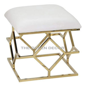 Impressionnant tabouret de luxe en tissu doré en acier inoxydable avec finition dorée tabouret pouf - Product Image 1