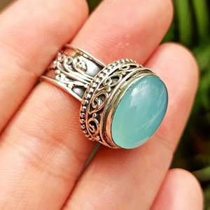 Navya <b>Craft</b> Handmade 925 Sterling Silver March Birthstone <b>Ring</b> Boho Style Chalcedony Silver Jewelry Custom US Size <b>Ring</b> - Product Image 6