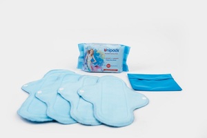 Ensemble de serviettes hygiéniques à ailes bleues Super absorbantes de haute qualité Tampons en tissu réutilisables écologiques Kit en plastique lavable respirant - Product Image 3
