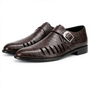 Chaussures habillées de luxe pour hommes à boucle simple en cuir texturé crocodile, pour affaires, mariage, à enfiler, style mode - Product Image 1