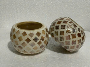 Pot en bambou fait à la main, pot rond en bois avec couvercle, pot en bambou fait à la main avec incrustation de nacre, couleurs de coquille d'œuf, fête des parents - Product Image 4