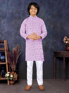 Pyjama Kurta en Soie Jacquard avec Fleur pour Enfants, Nouvelle Collection, Tenue de Soirée pour Mariage, Nouvelle Collection - Product Image 6