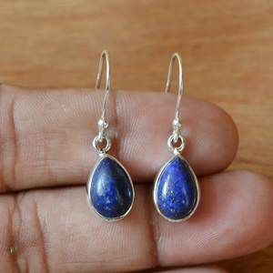 Pendientes de Plata de Ley 925, lapislázuli, forma de pera, gancho de piedras preciosas, pendiente hecho a mano, regalo para ella, precio al por mayor, joyería - Product Image 3