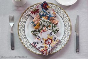 Vente en gros taille personnalisée en coton fait à la main bloc imprimé indien bloc imprime serviettes de table réutilisables jeu d'allumettes pour - Product Image 4