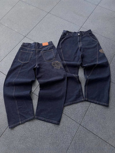 Jeans décontractés amples unisexes style européen et américain, pantalon Y2K à jambes larges style hip-hop américain avec empiècements - Product Image 1