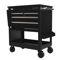 Chariot utilitaire CSPS 84 cm, 04 tiroirs, chariot à roulettes OEM noir mat, verrouillage à clé, acier thermolaqué, capacité 320 kg, chariot à outils roulant pour entrepôt
