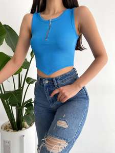 เสื้อกั๊กครอปแขนกุดมีซิปสีดำสำหรับ2024ของผู้หญิงเสื้อกั๊กดีไซน์ถักสำหรับเด็กผู้หญิงกระโปรงสั้น - Product Image 5