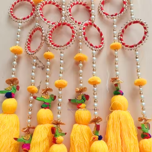 Hermoso diseñador de color amarillo Gotta Chakri con borlas hermosas borlas de trabajo Moti para el hogar y la boda Hldi, decoración Mehendi - Product Image 2