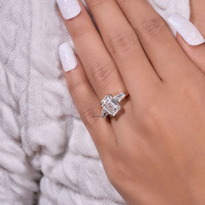 3 Carat Classic Solitaire Style Brilliant Step Cut Ring for Women Emerald Cut Moissanite Diamond Gold Plated Sterling Silver GRA - Product Image 4