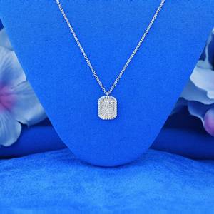 3 Tons Jaune Rose Blanc 14k Solid Gold Sparkling Diamond Necklace Jewelry Micro Pave Rectangle Pendant Link Chain Women Necklace - Product Image 1
