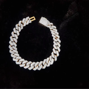 Pulsera Cubana de Hip Hop con Diamantes Cultivados en Laboratorio, 14mm, 8 Pulgadas, Plateada, Chapada en Oro Amarillo, Unisex, Alto Brillo, Joyería Certificada - Product Image 1