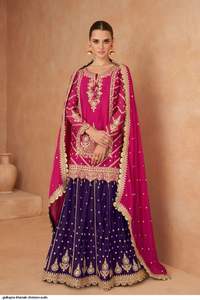 Maruti-Ensemble de tailleur indien et pakistanais à la mode, haut en chinon véritable, coupe moderne, Dupatta avec jupe, vêtements de soirée - Product Image 4