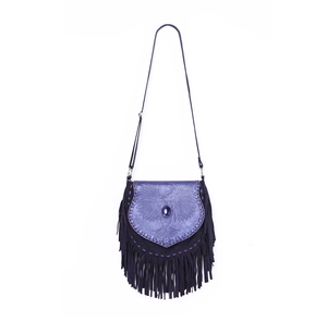 Sac à bandoulière en cuir de vache Cobalt peint à la main avec rabat et ailes de colombe XL cuir véritable nouvelle saison fronde Lapis Lazuli pierre entourant - Product Image 1