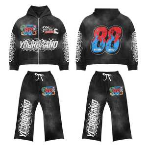 Chándales extragrandes de diseño personalizado para hombre, venta al por mayor, chándales negros con cremallera y logotipo de manga larga de peso pesado a la moda de invierno. - Product Image 5