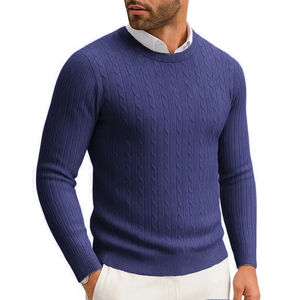 Pull-over tricoté à manches longues et col rond pour hommes, hiver, chaud et solide, logo avant 100% coton anti-rétrécissement OEM Supply - Product Image 6