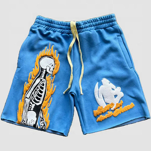 Custom Wholesale Color Fashion Running Jogger 100% Cotton Letter Printed Unisex <b>Elastic</b> <b>Waist</b> <b>Mens</b> Running 3D Puff Print <b>Shorts</b> - Product Image 6