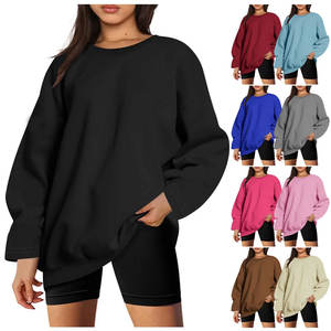 Sudaderas de cuello redondo de gran tamaño para mujer, jerséis de manga larga con hombros caídos sueltos, Tops de otoño lisos informales elegantes para mujer - Product Image 1