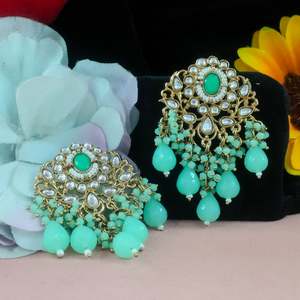 Lightweight Kundan and Pearls Hanging <b>Stud</b> <b>Earrings</b> For Girls Comfortable Fit Luxury Unique Design Ethnic Wear Indian <b>Earrings</b> - Product Image 1