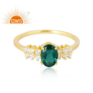 แหวนเงินแท้ 925 ชุบทอง 18K ประดับเพชร CZ และมรกตธรรมชาติ ดีไซน์ทันสมัย สำหรับผู้หญิง ของขวัญสำหรับเธอ - Product Image 3