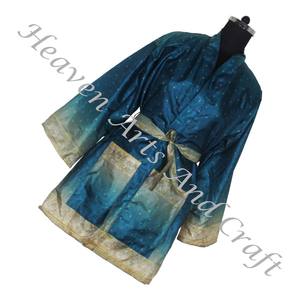KS005 Beau Sari en soie vintage Kimono vintage court Sari en soie vintage Fait à la main Robes pour femmes avec poches et ceinture OEM - Product Image 1