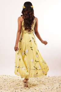 Premium elegante pintado a mano amarillo lima Modal seda Anarkali conjunto ligero Organza Dupatta mujer fiesta festiva desgaste indio - Product Image 2