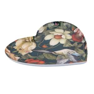 Plateau de service décoratif en métal en forme de coeur pour décoration de table, plateau fait main imprimé fleurs et oiseaux multicolores pour table basse - Product Image 1