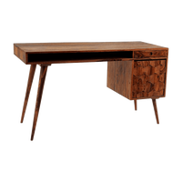 Bureau de travail moderne et durable en bois avec rangement à panneaux hexagonaux et design élégant à pieds en T pour la maison ou le bureau