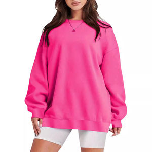 Sudadera holgada de gran tamaño de Color sólido para mujer Sudadera de manga larga con cuello redondo personalizable - Product Image 3